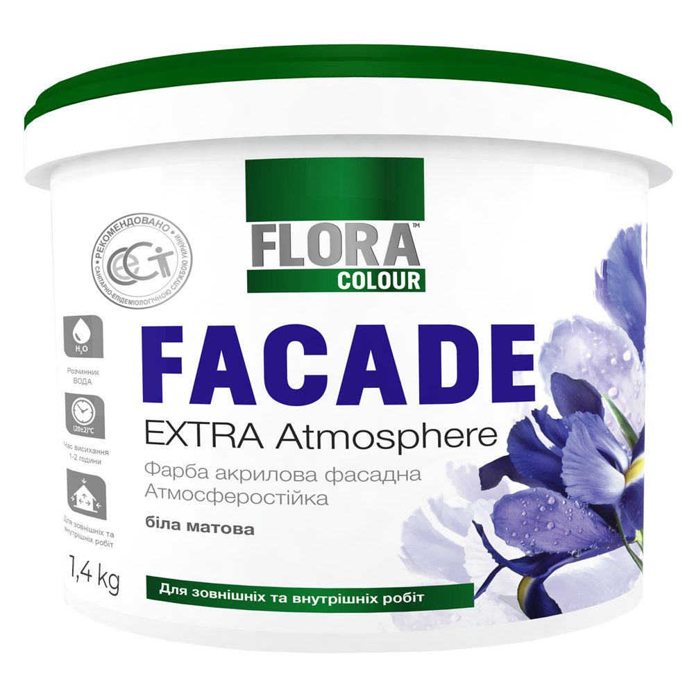 Фарба акрилова фасадна FLORA COLOR, мат білий, 14 кг